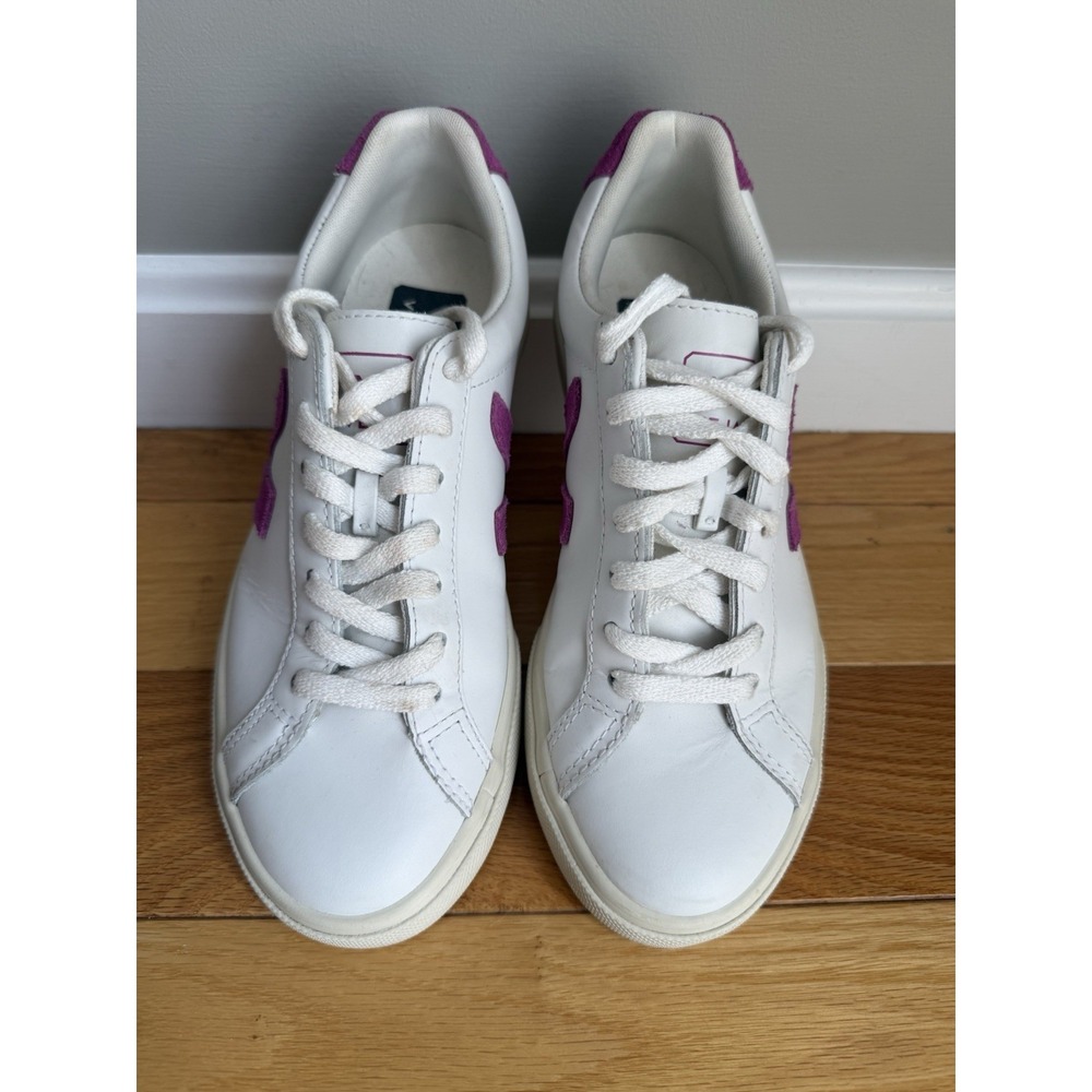 Veja Esplar White Leather Pink Logo Low Top Sneakers Women's US 5 EU 36 Comfort - Picture 3 of 7